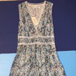 Max Studio MSSP V-Neck  Blue Multi Midi Dress